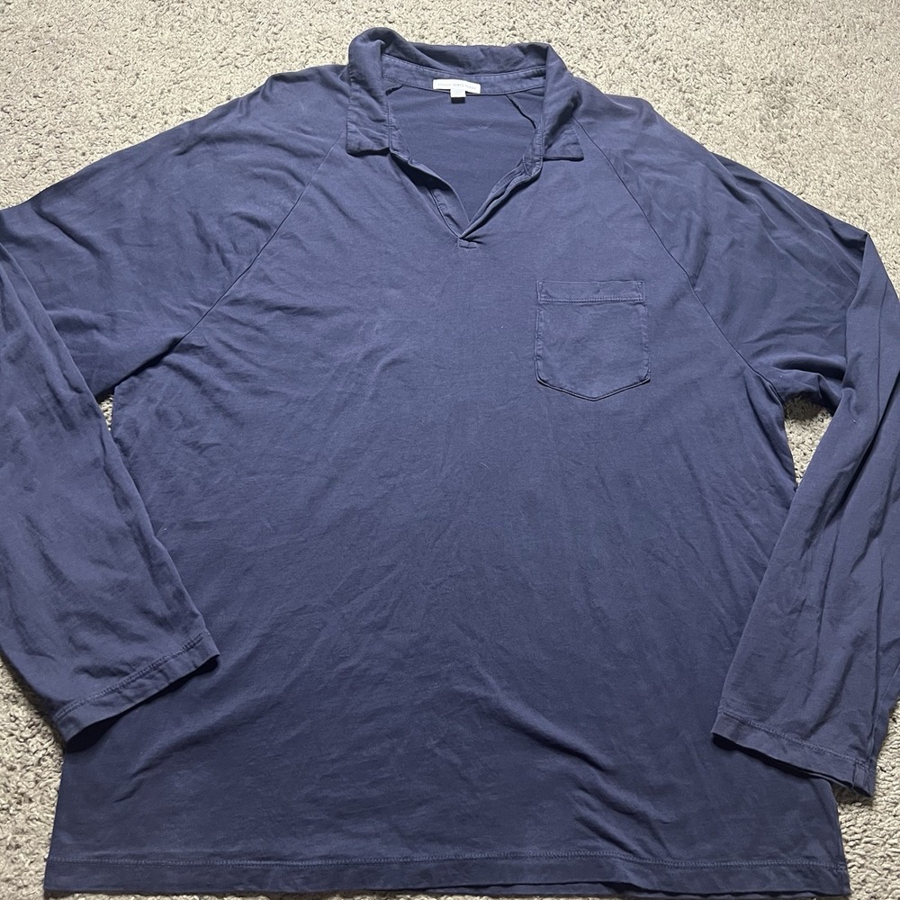 Standard James Perse Polo Shirt Mens Navy Blue Long Sleeve Sz 5